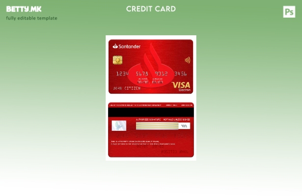 Модерен стил Шаблон за електронска картичка за виза на Шпанија Сантандер банка